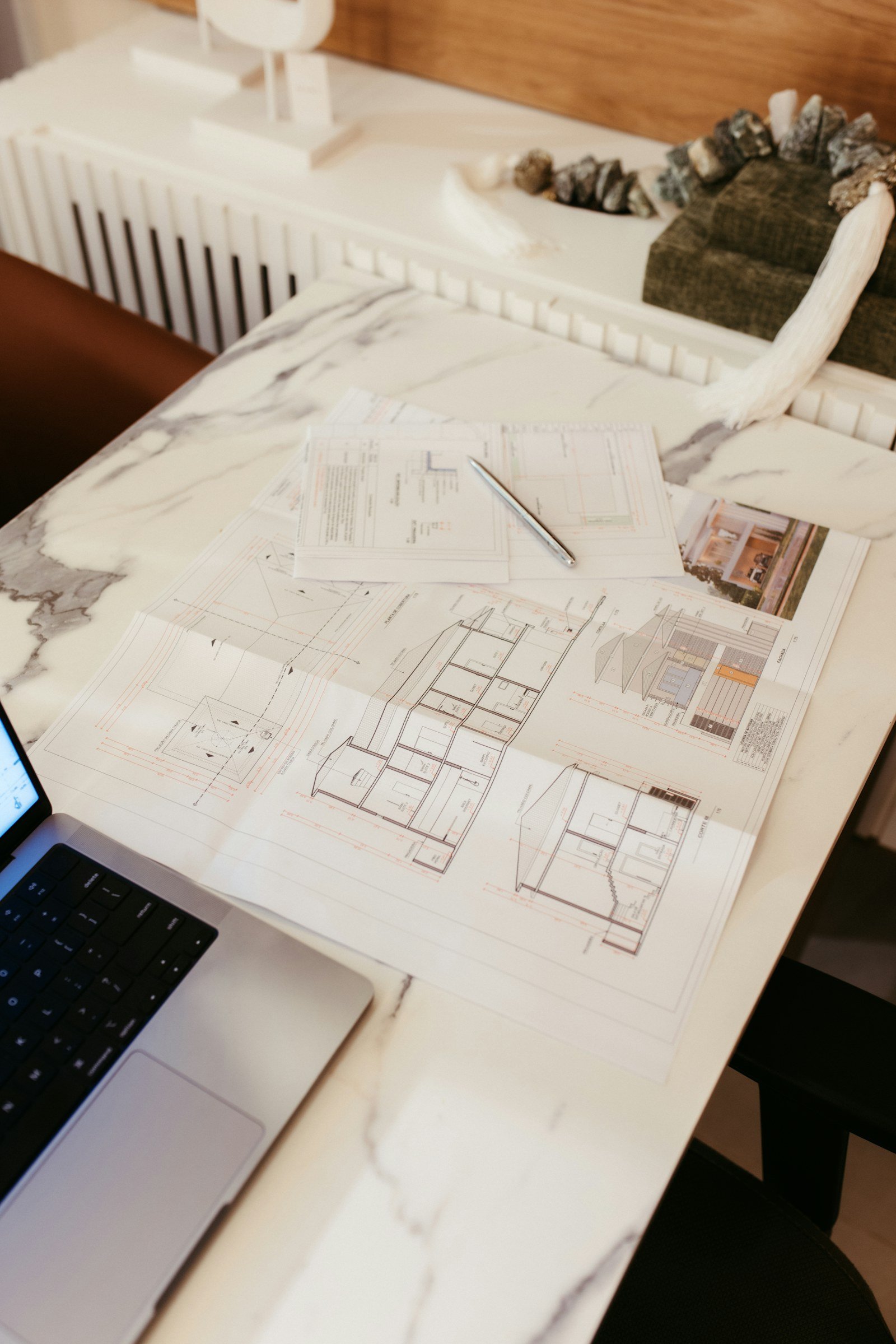 Architectural drawings laid out for planning