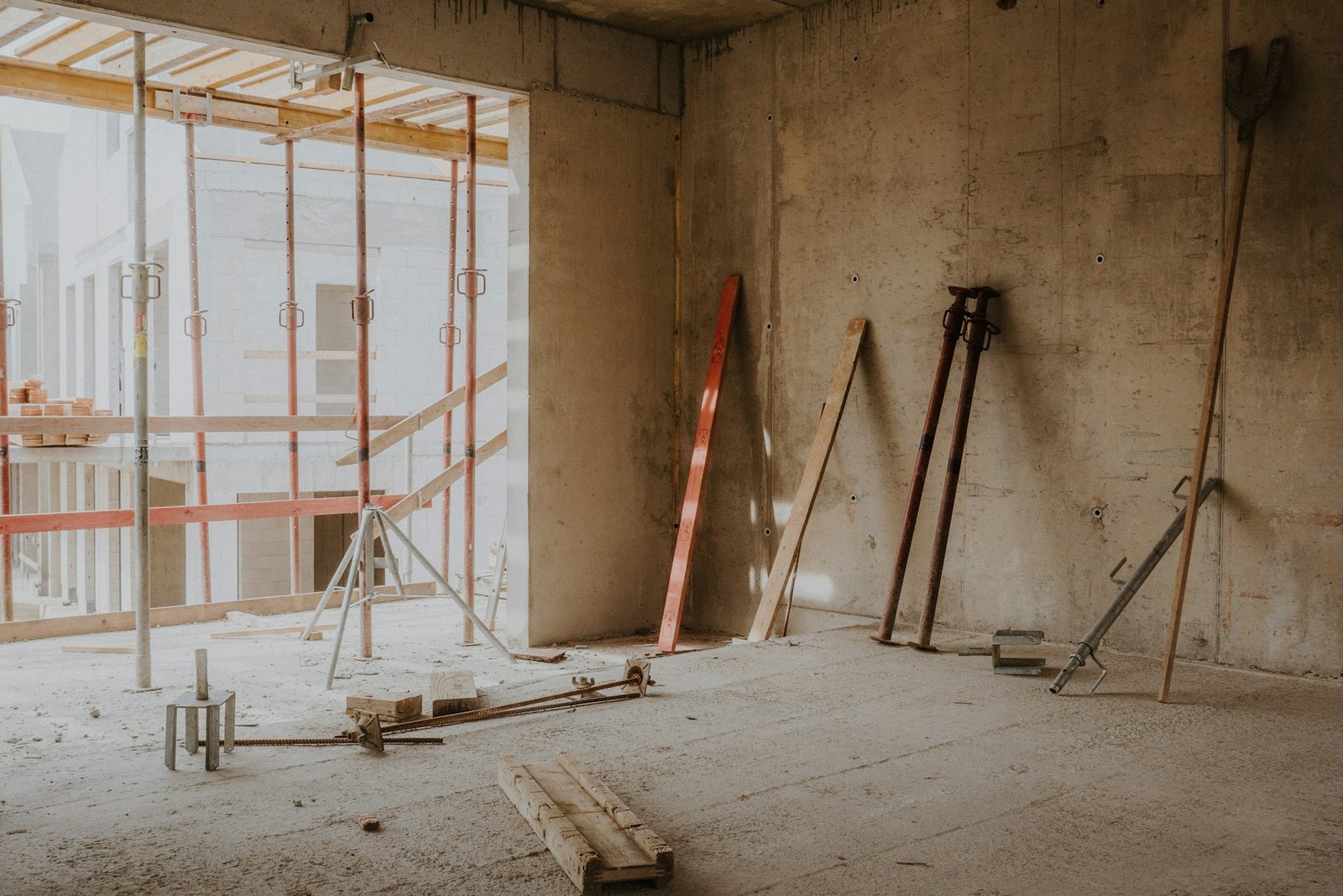 Unfinished concrete interior during preparation